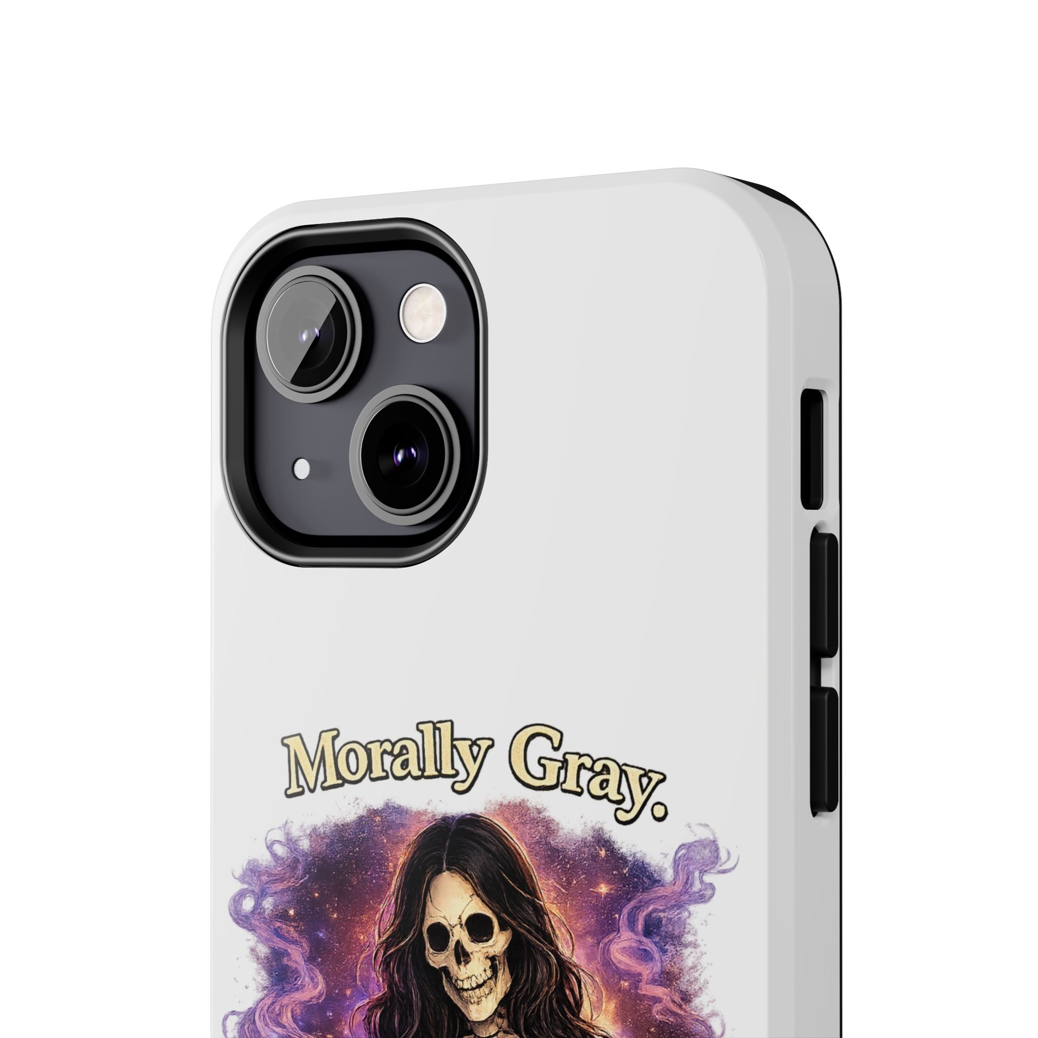 Morally Gray, Emotionally Yours Phone Case — Gothic Skeleton Booklover Protective Case