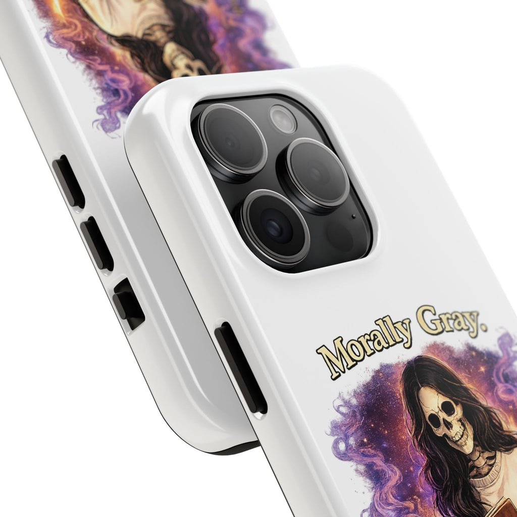 Morally Gray, Emotionally Yours Phone Case — Gothic Skeleton Booklover Protective Case