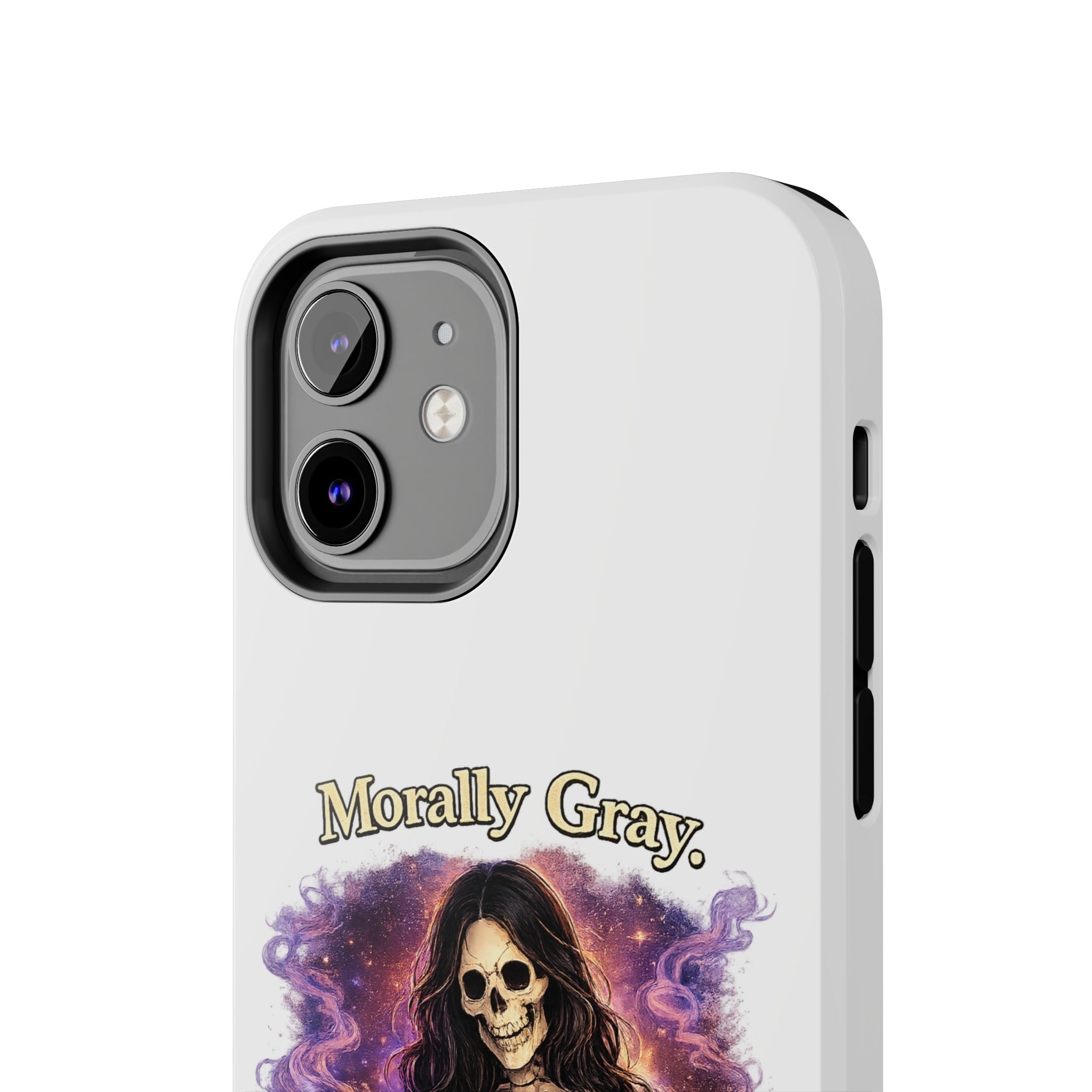 Morally Gray, Emotionally Yours Phone Case — Gothic Skeleton Booklover Protective Case