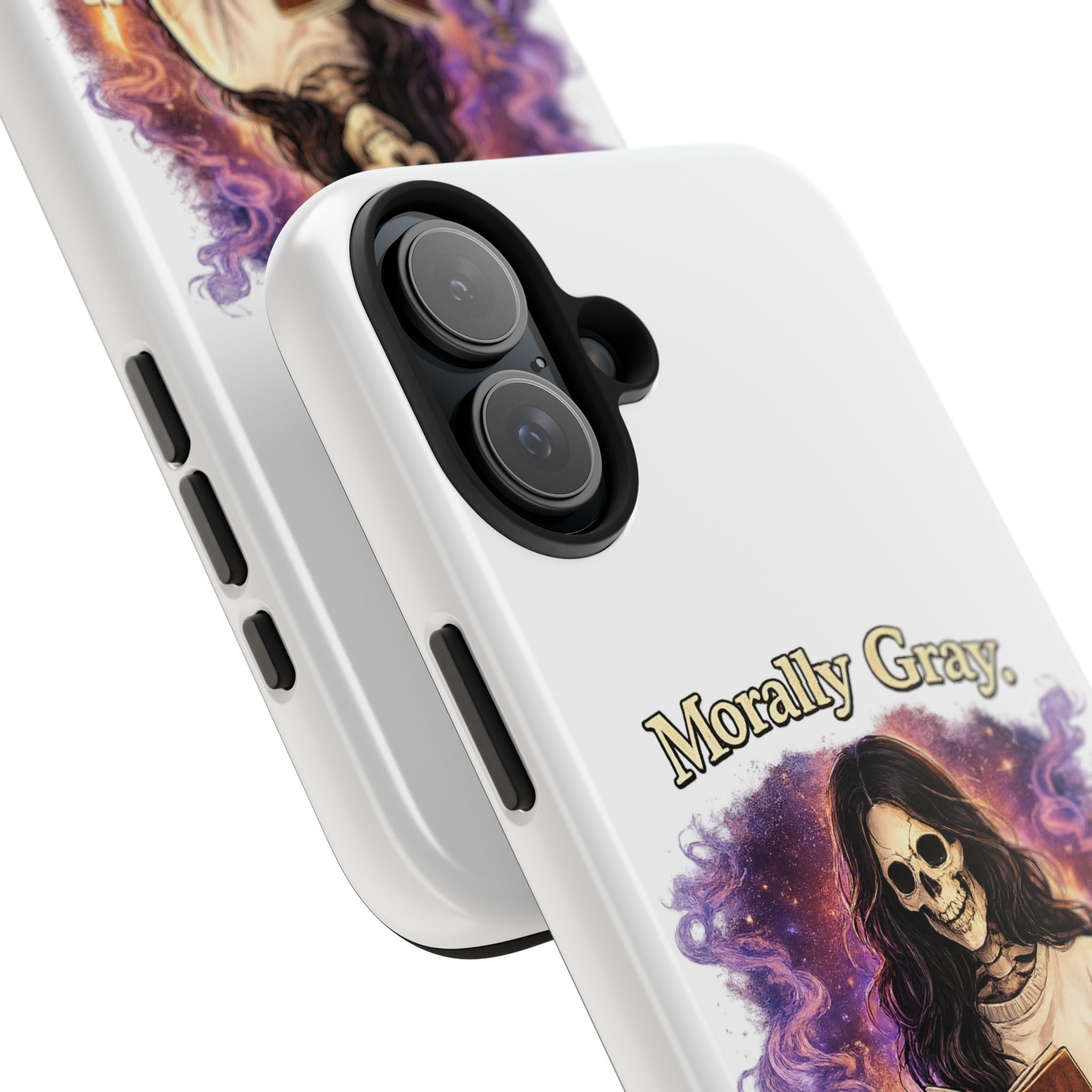 Morally Gray, Emotionally Yours Phone Case — Gothic Skeleton Booklover Protective Case