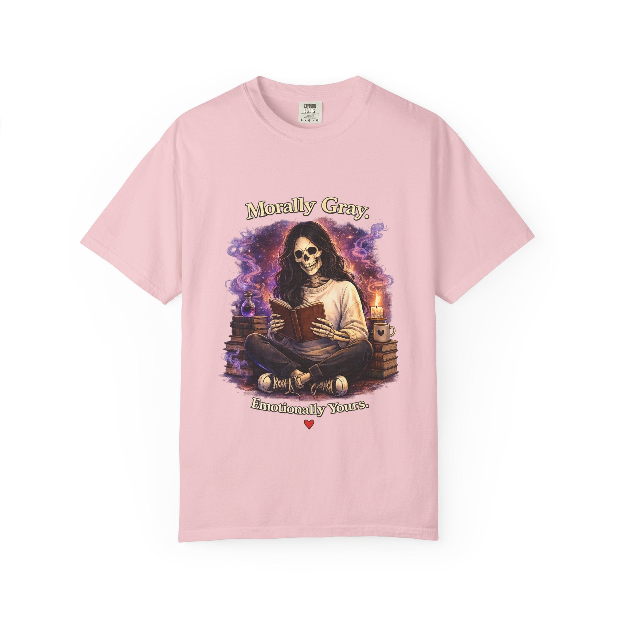 Skull Reader T-Shirt — "Mostly Gray, Emotionally Yours" Gothic Booklover Tee
