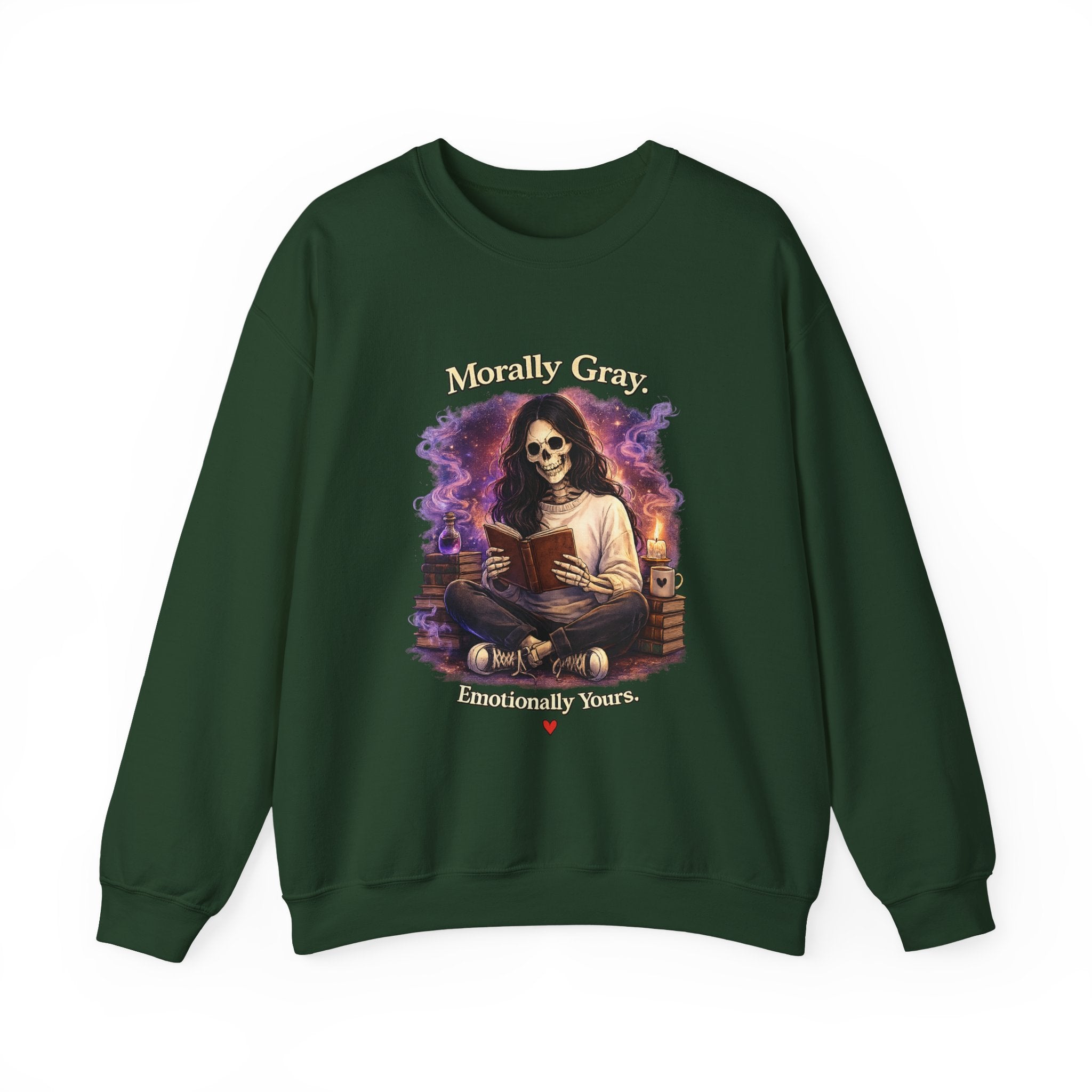 Skull Reader Sweatshirt — 'Morally Grey, Academically Blessed' Gothic Crewneck