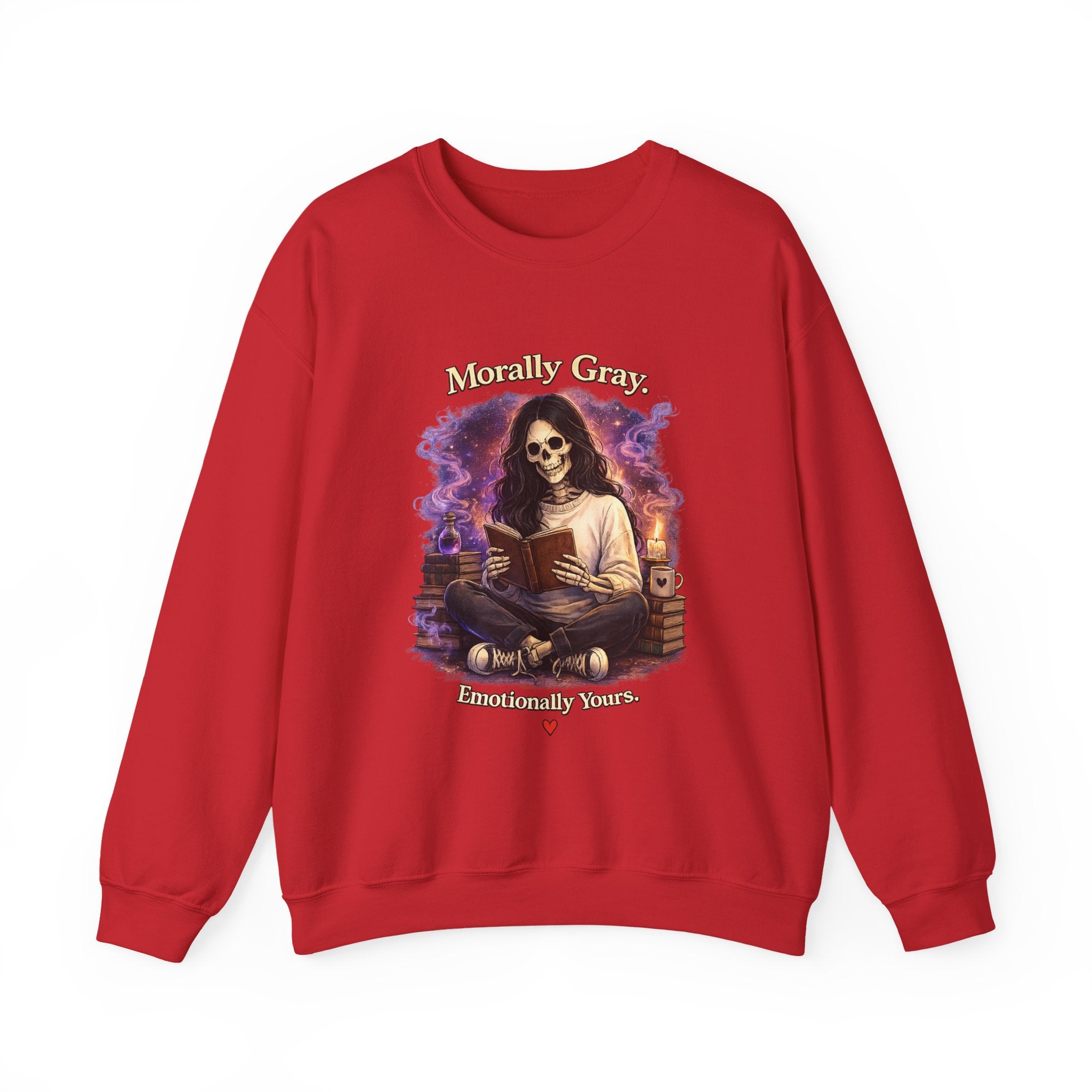 Skull Reader Sweatshirt — 'Morally Grey, Academically Blessed' Gothic Crewneck