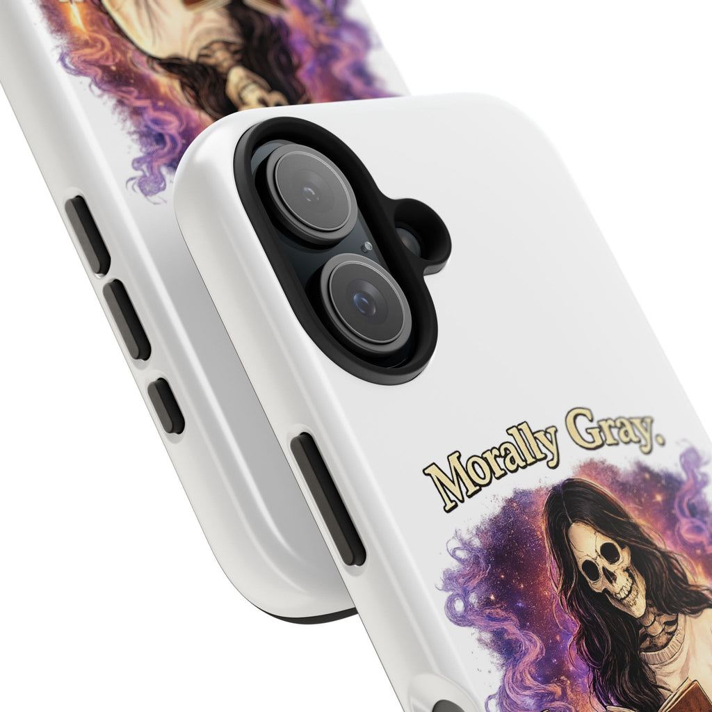 Morally Gray, Emotionally Yours Phone Case — Gothic Skeleton Booklover Protective Case