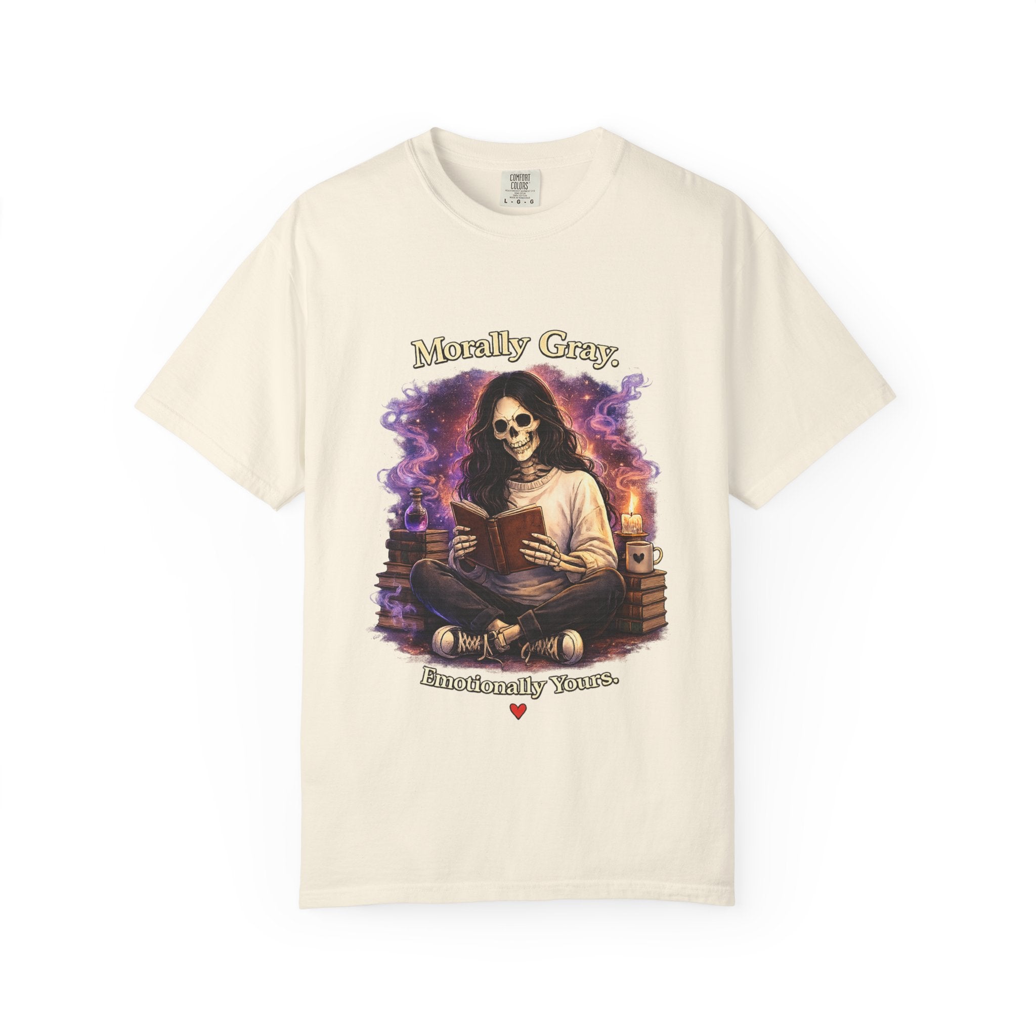 Skull Reader T-Shirt — "Mostly Gray, Emotionally Yours" Gothic Booklover Tee