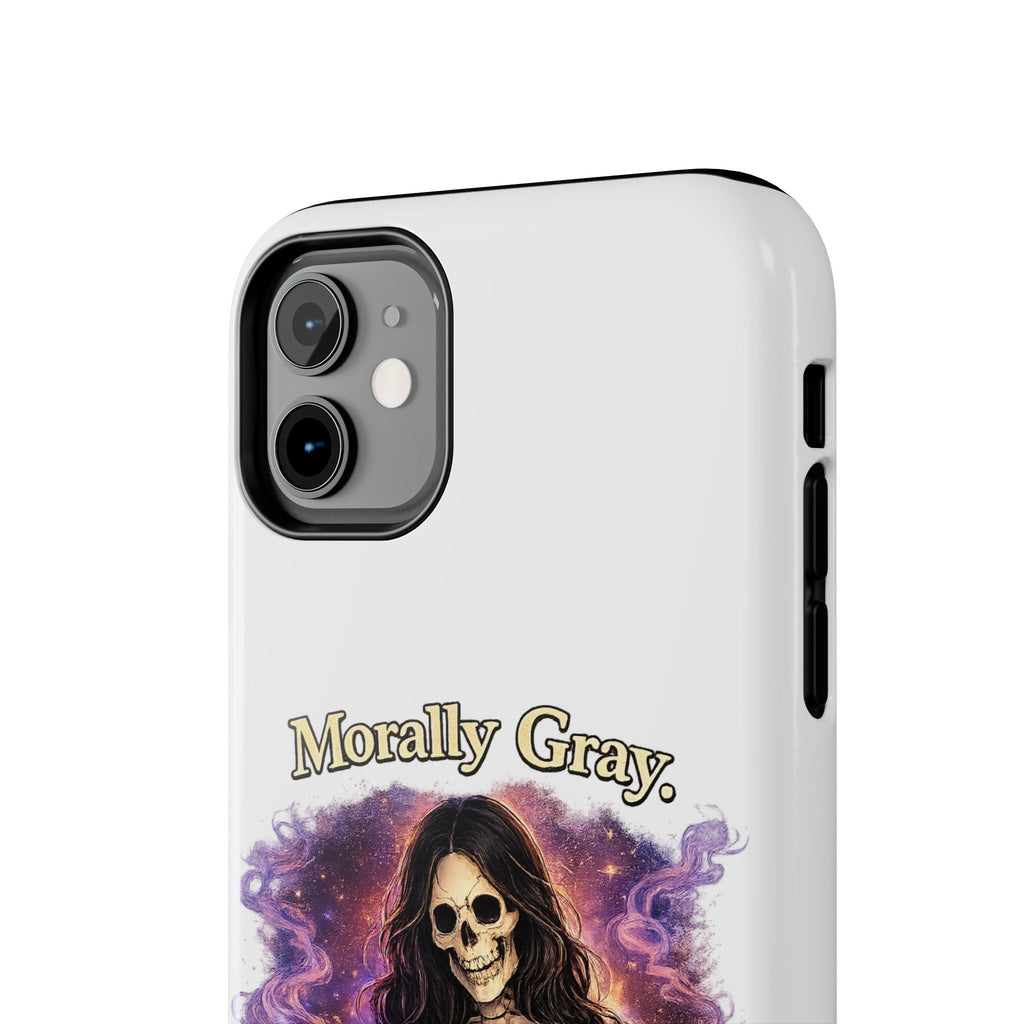 Morally Gray, Emotionally Yours Phone Case — Gothic Skeleton Booklover Protective Case