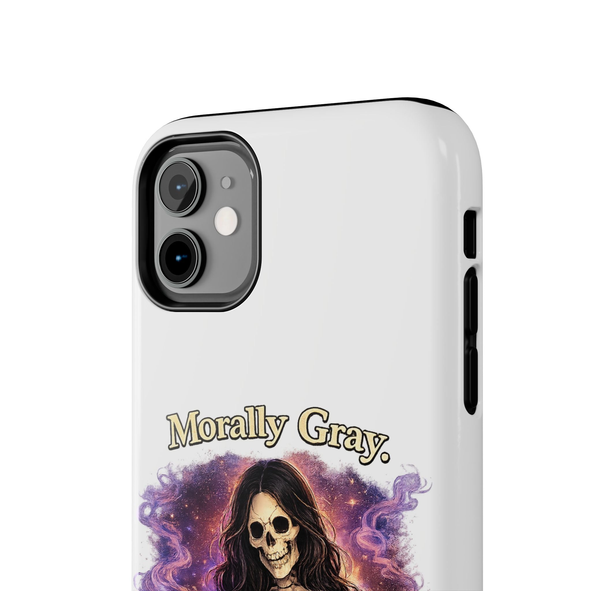 Morally Gray, Emotionally Yours Phone Case — Gothic Skeleton Booklover Protective Case