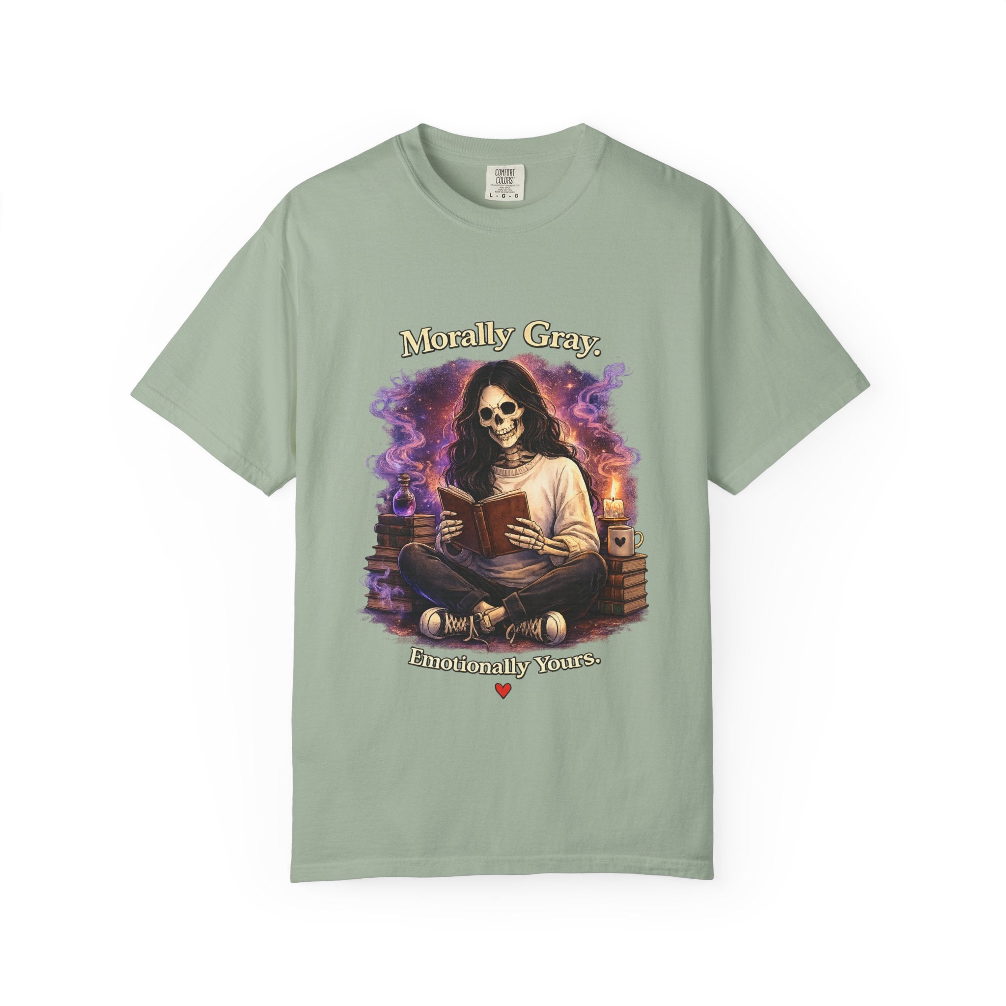 Skull Reader T-Shirt — "Mostly Gray, Emotionally Yours" Gothic Booklover Tee