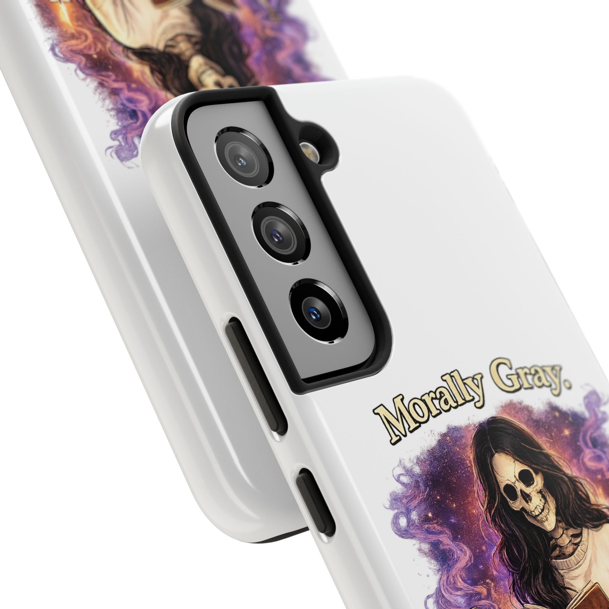 Morally Gray, Emotionally Yours Phone Case — Gothic Skeleton Booklover Protective Case