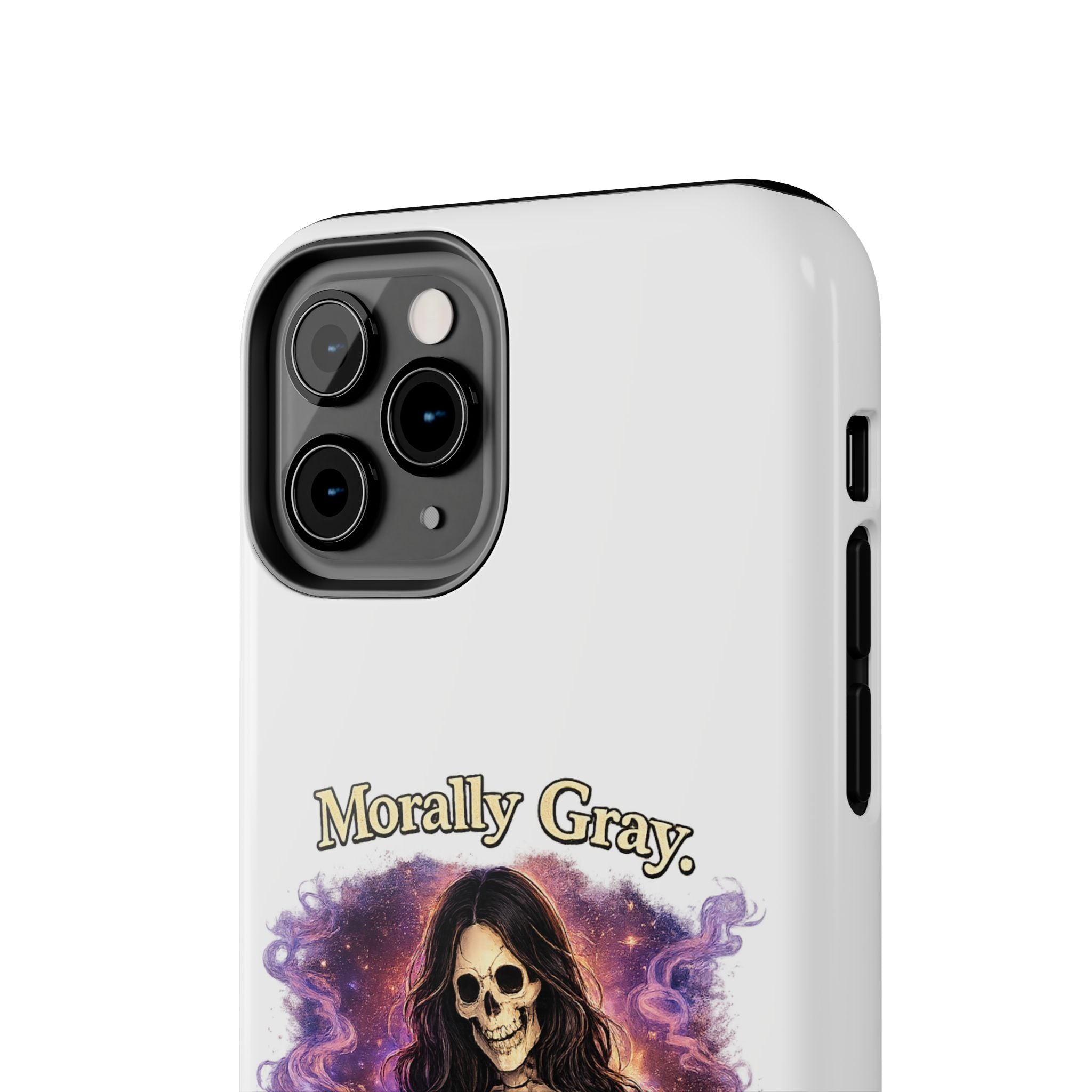 Morally Gray, Emotionally Yours Phone Case — Gothic Skeleton Booklover Protective Case