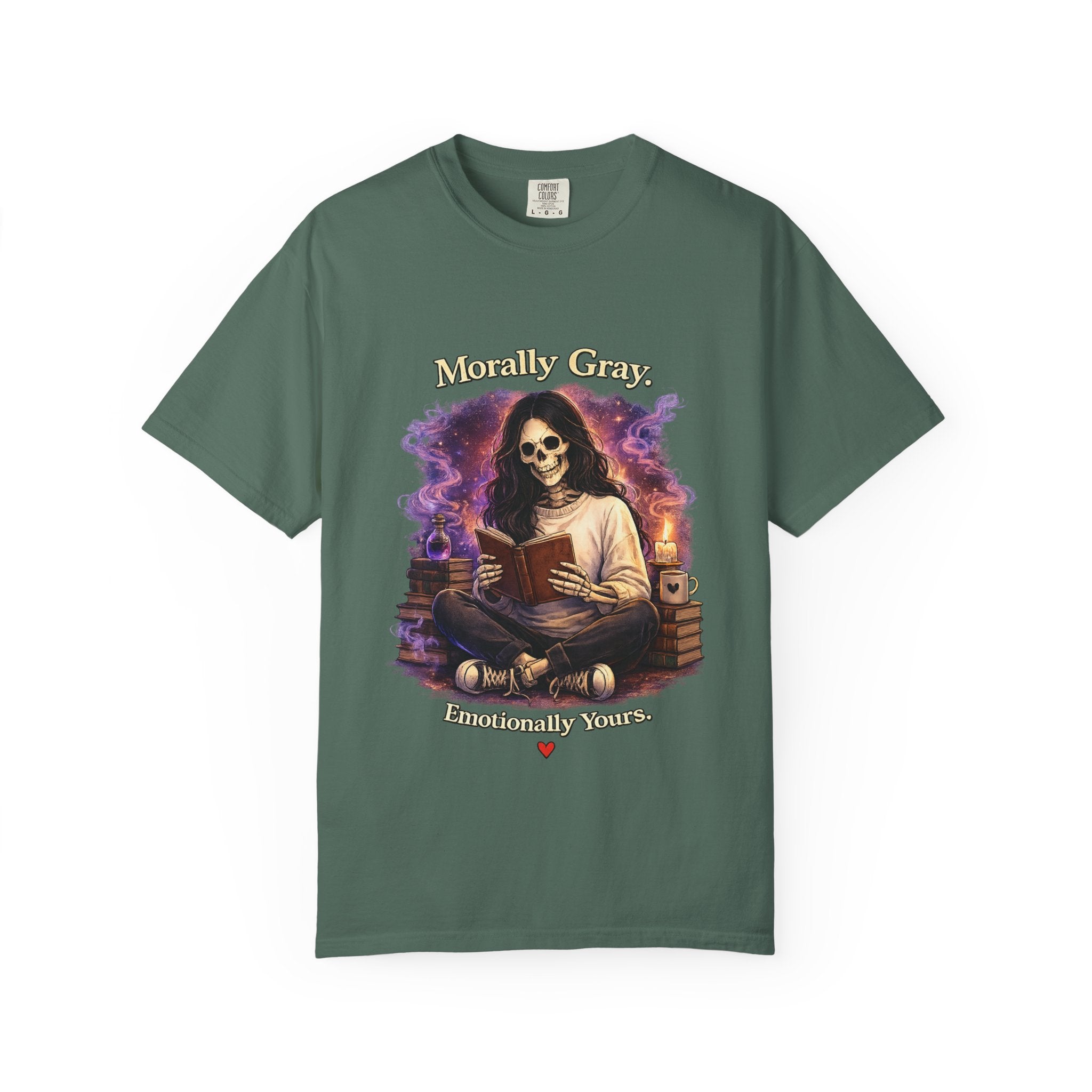 Skull Reader T-Shirt — "Mostly Gray, Emotionally Yours" Gothic Booklover Tee