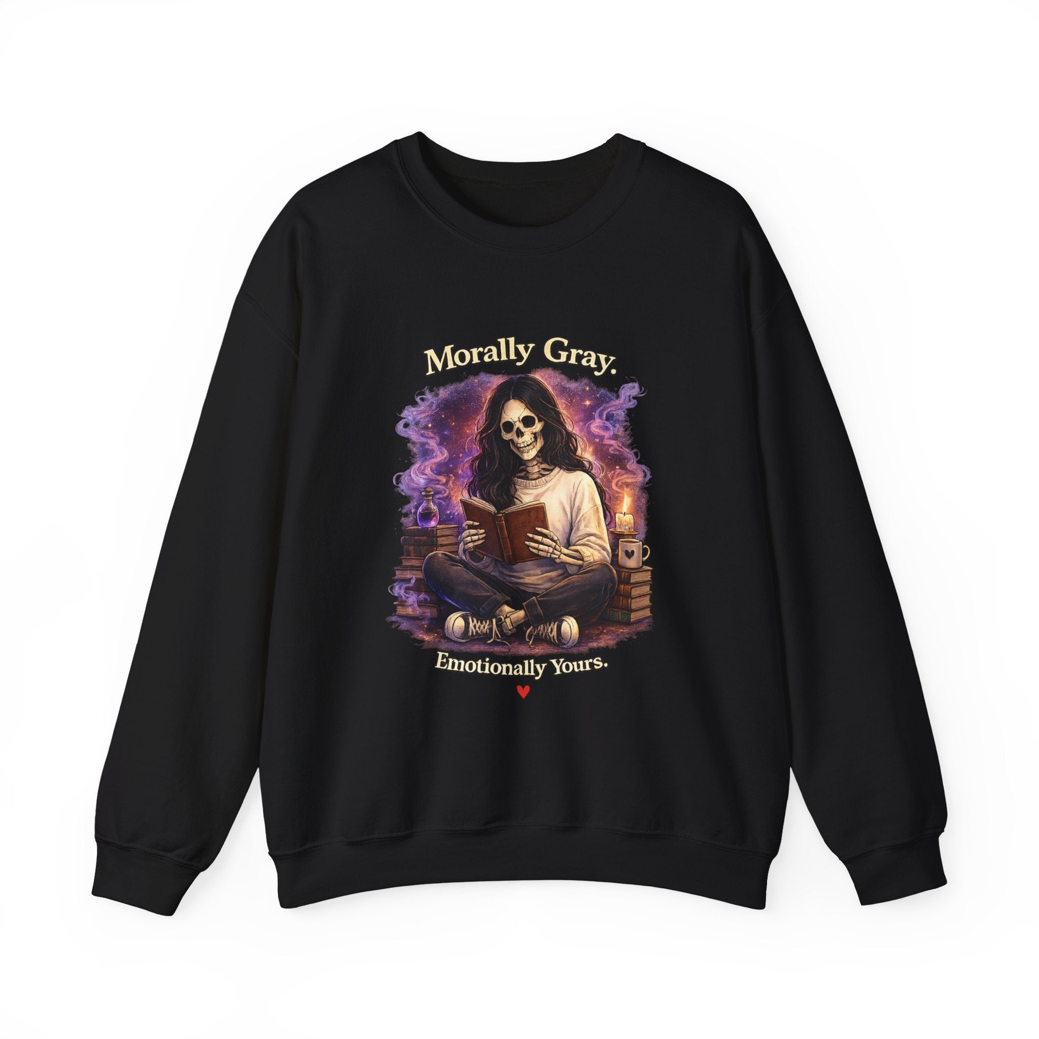 Skull Reader Sweatshirt — 'Morally Grey, Academically Blessed' Gothic Crewneck