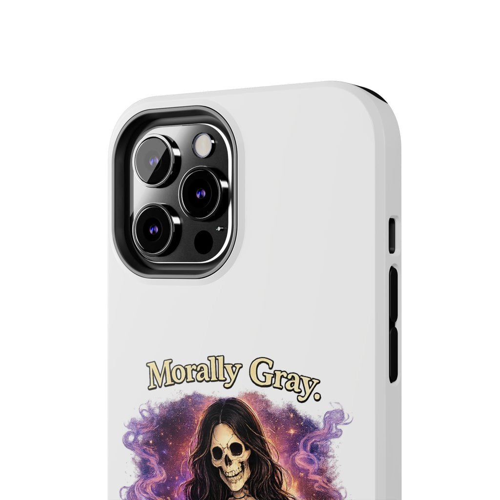 Morally Gray, Emotionally Yours Phone Case — Gothic Skeleton Booklover Protective Case