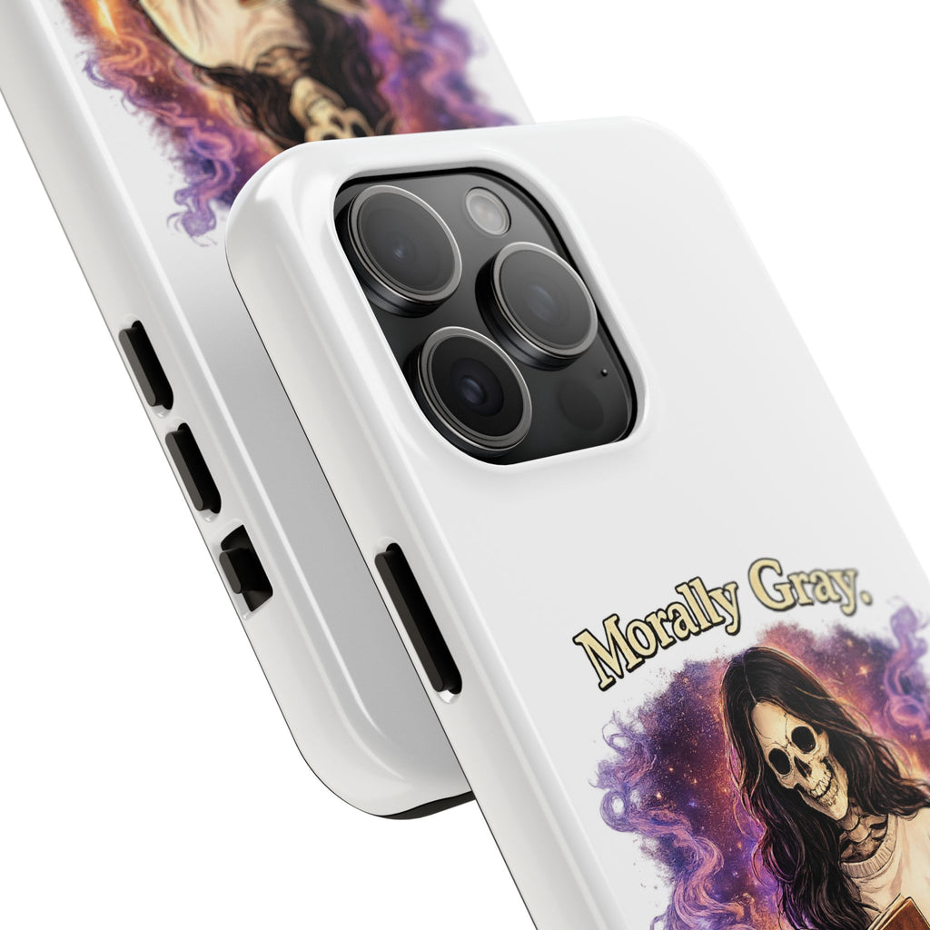 Morally Gray, Emotionally Yours Phone Case — Gothic Skeleton Booklover Protective Case