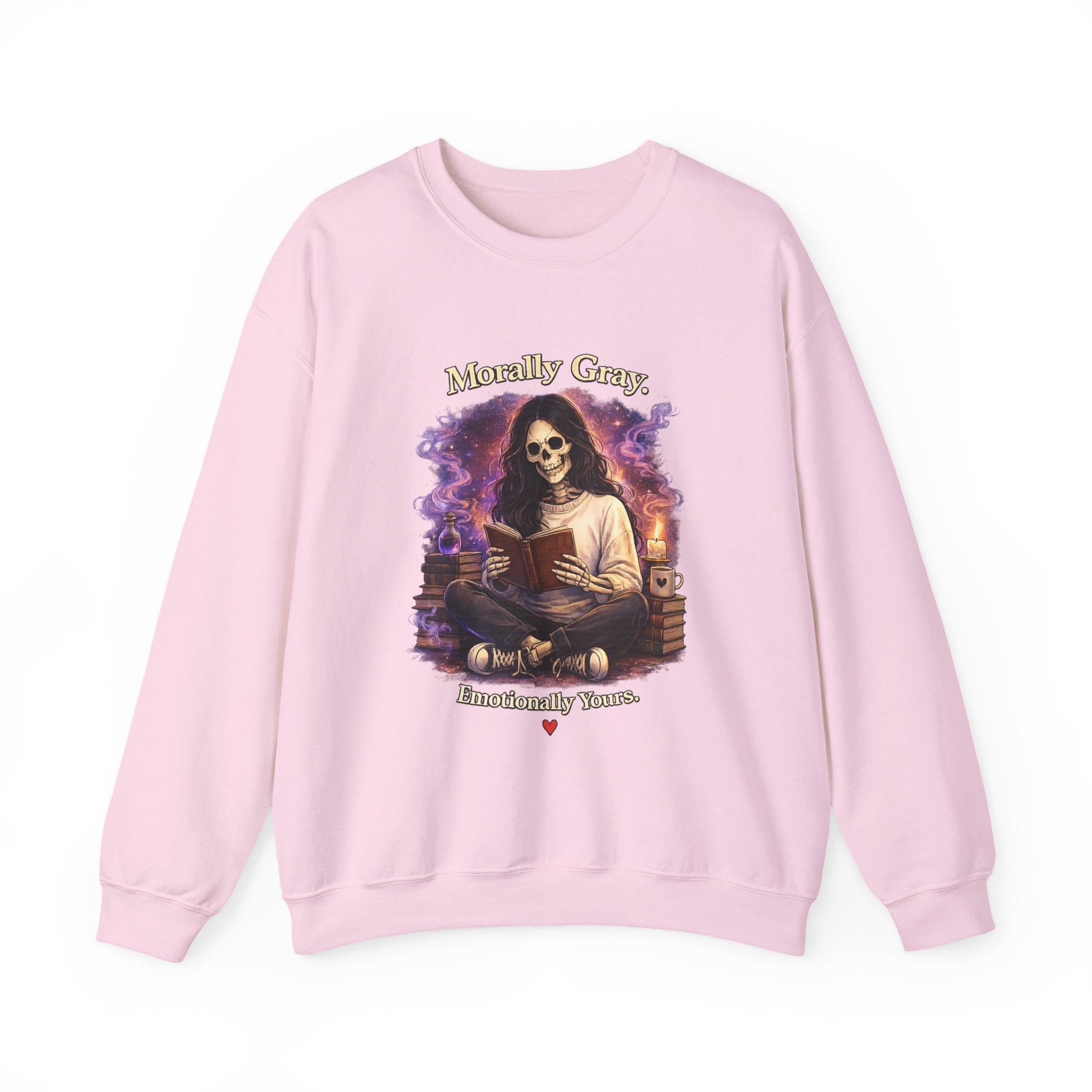Skull Reader Sweatshirt — 'Morally Grey, Academically Blessed' Gothic Crewneck