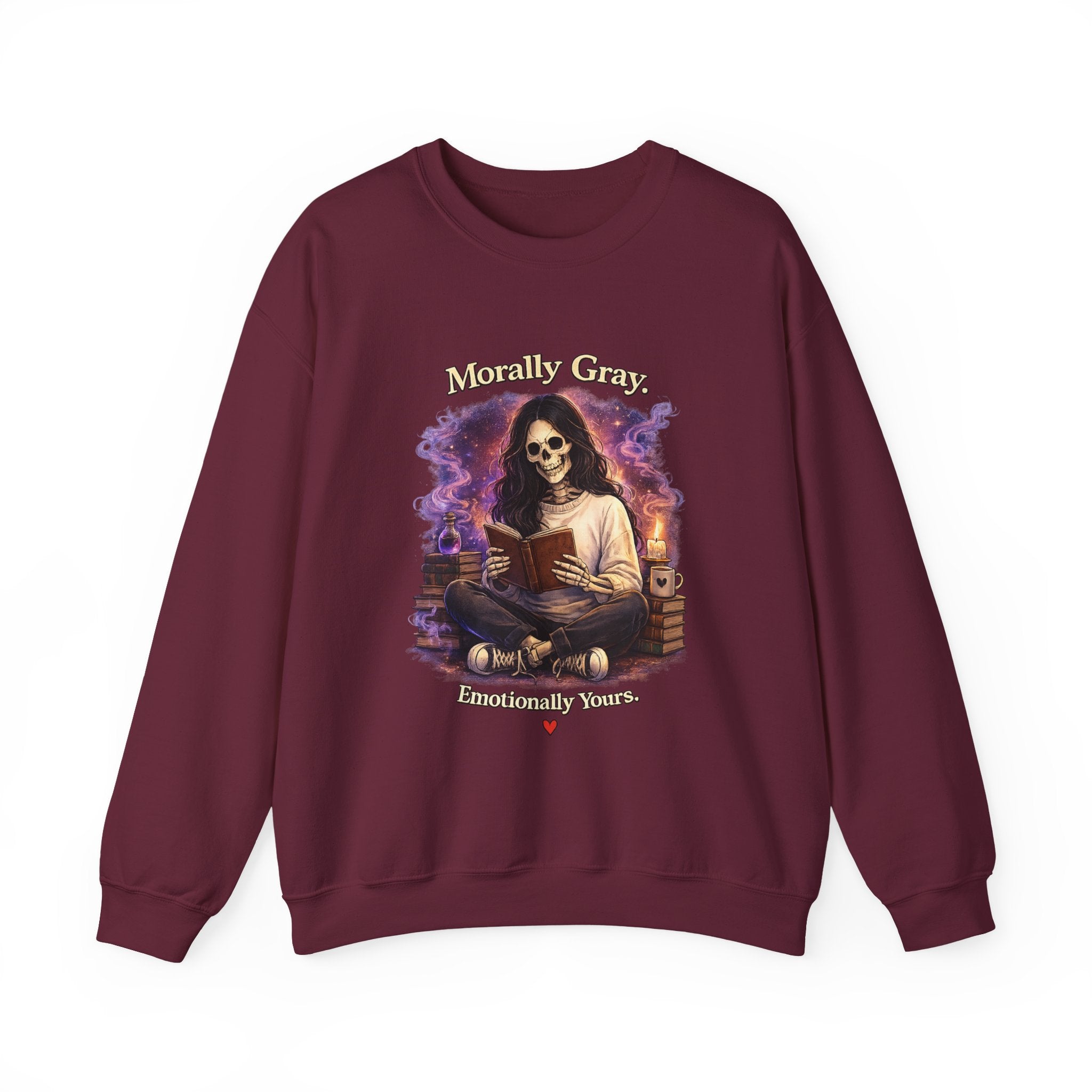 Skull Reader Sweatshirt — 'Morally Grey, Academically Blessed' Gothic Crewneck