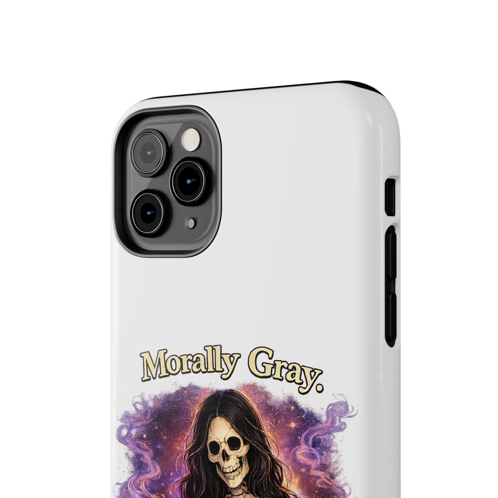 Morally Gray, Emotionally Yours Phone Case — Gothic Skeleton Booklover Protective Case