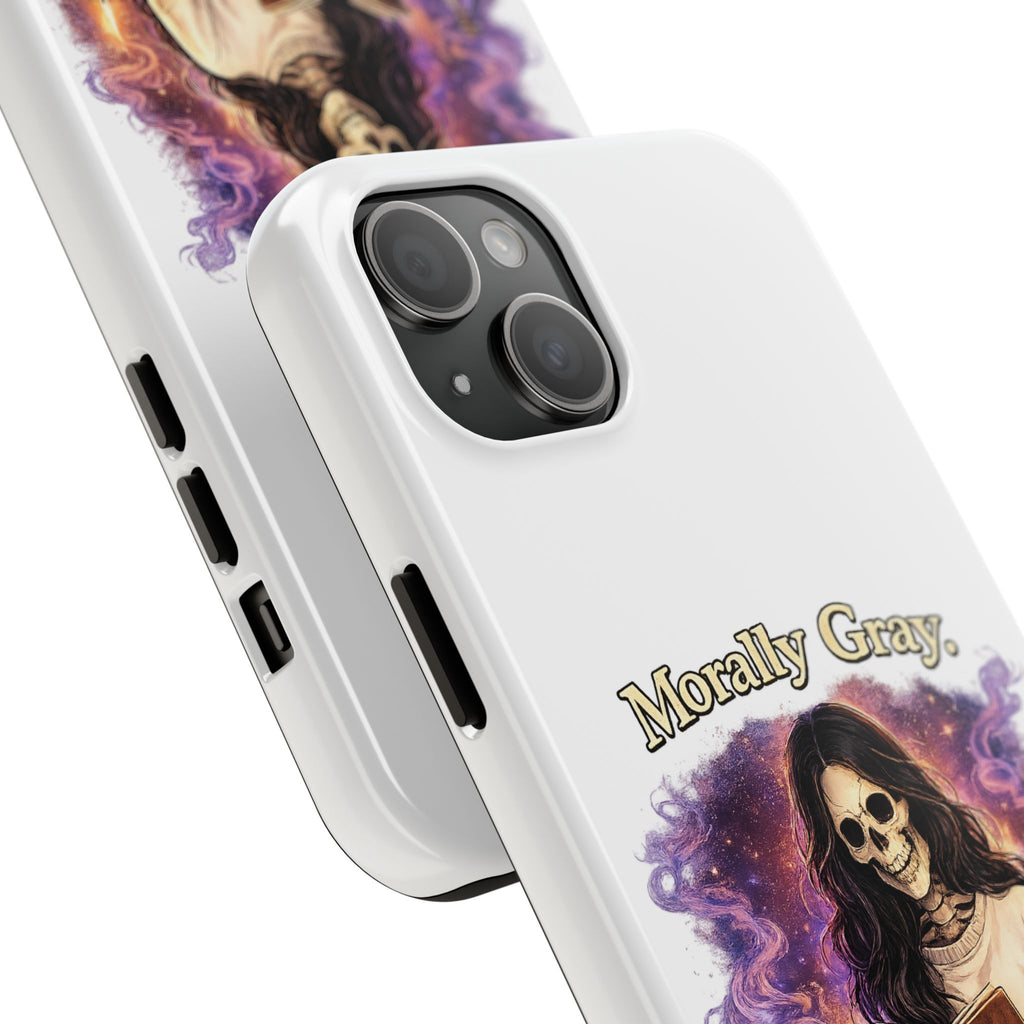 Morally Gray, Emotionally Yours Phone Case — Gothic Skeleton Booklover Protective Case