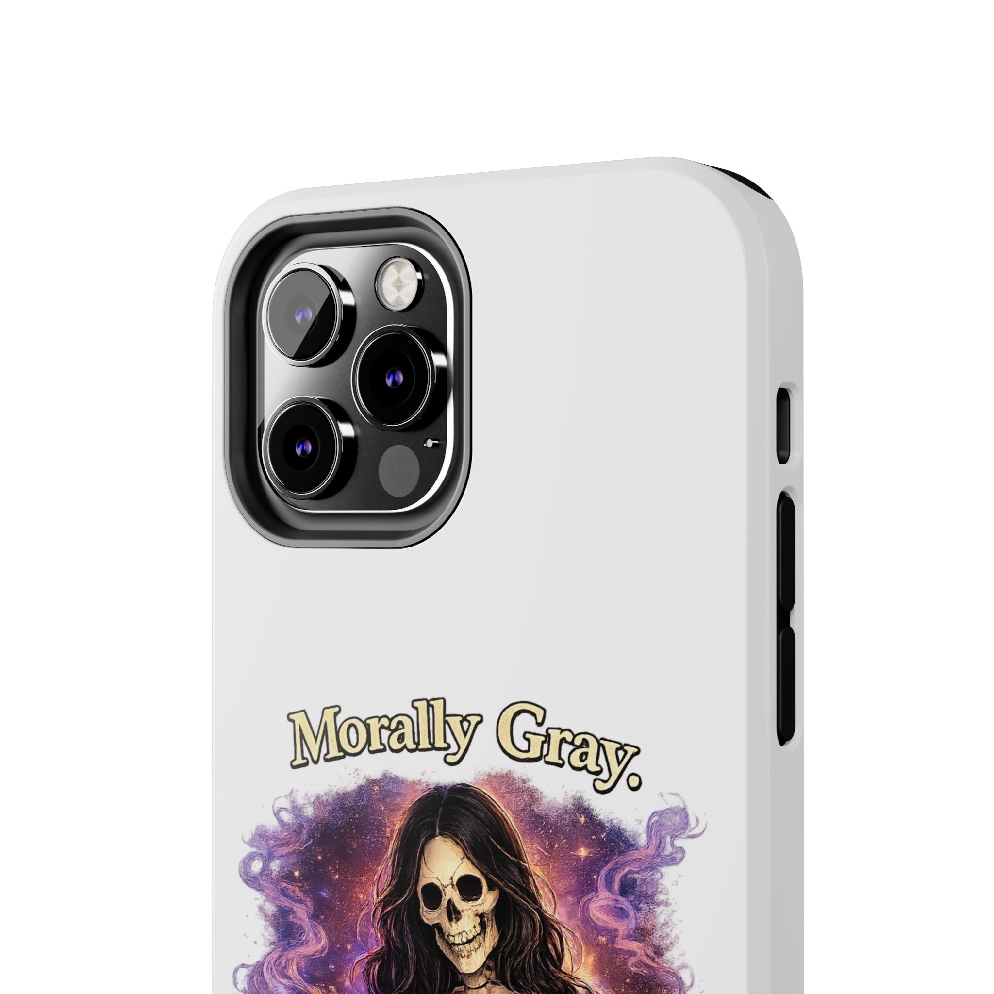 Morally Gray, Emotionally Yours Phone Case — Gothic Skeleton Booklover Protective Case