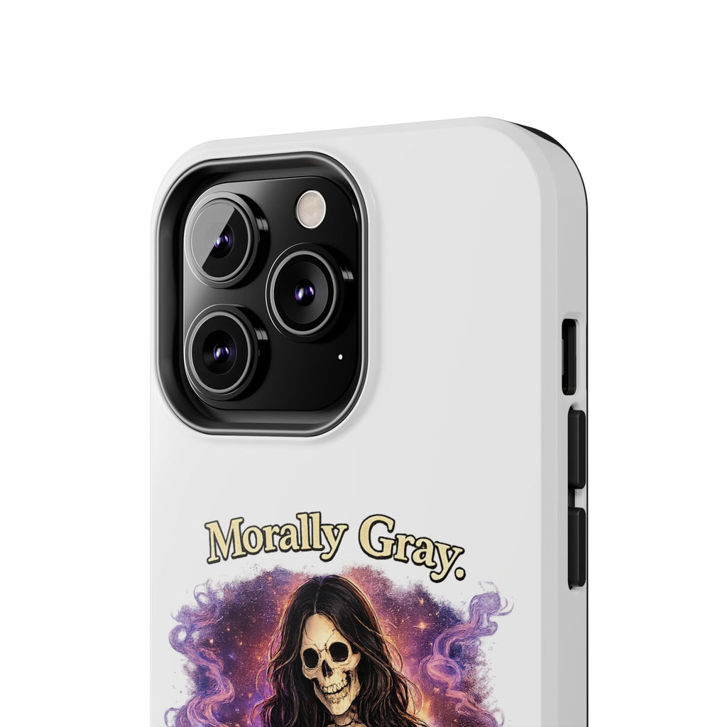 Morally Gray, Emotionally Yours Phone Case — Gothic Skeleton Booklover Protective Case