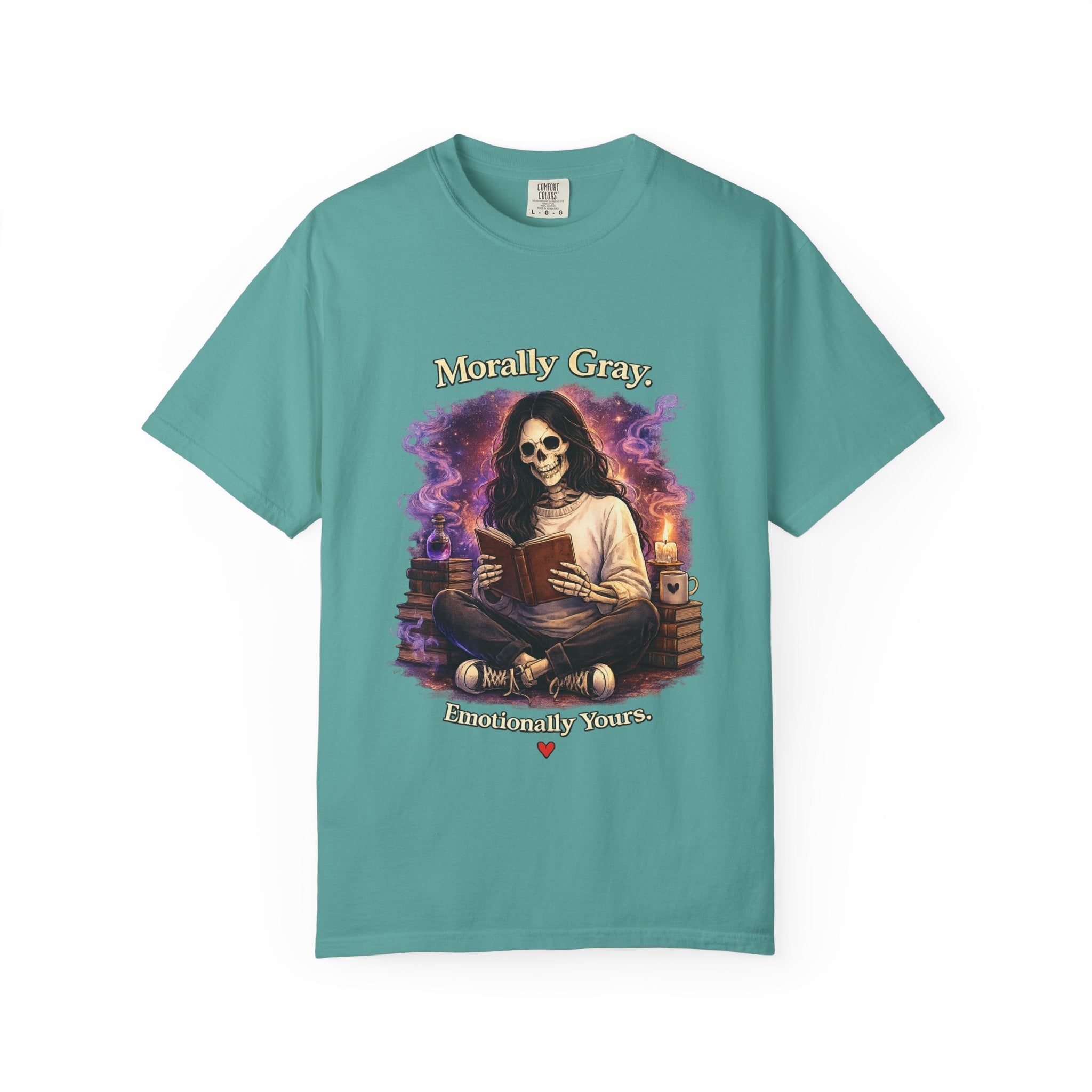 Skull Reader T-Shirt — "Mostly Gray, Emotionally Yours" Gothic Booklover Tee