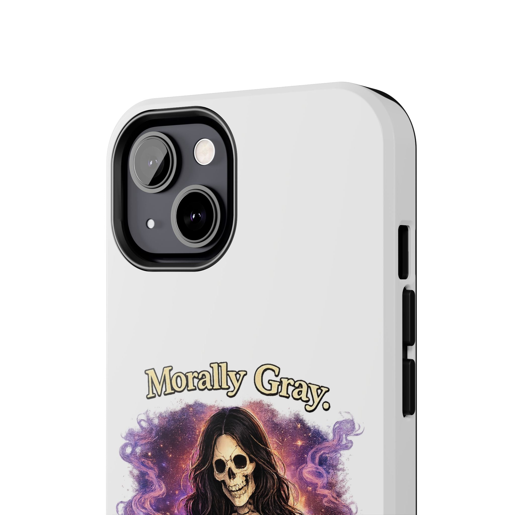 Morally Gray, Emotionally Yours Phone Case — Gothic Skeleton Booklover Protective Case