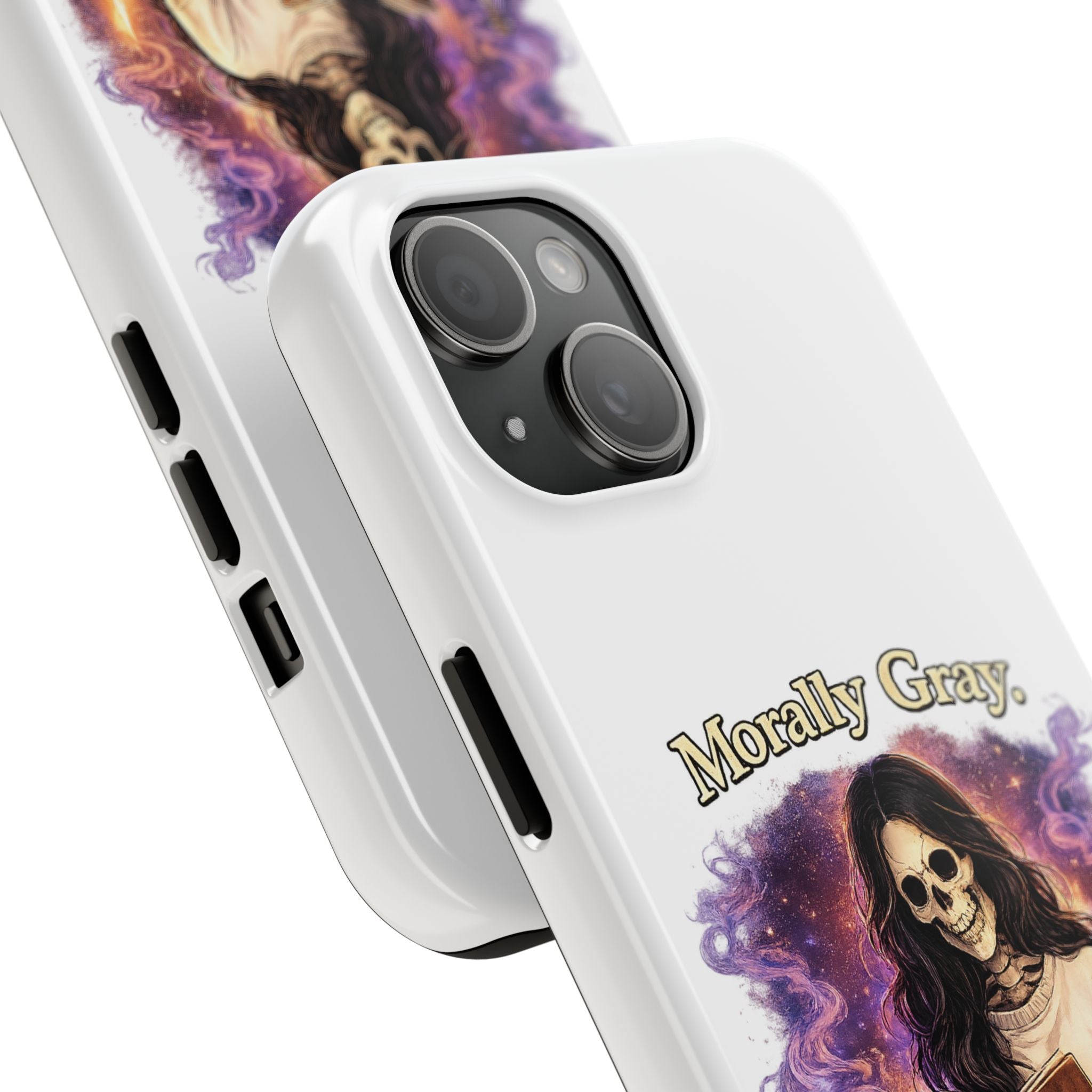 Morally Gray, Emotionally Yours Phone Case — Gothic Skeleton Booklover Protective Case