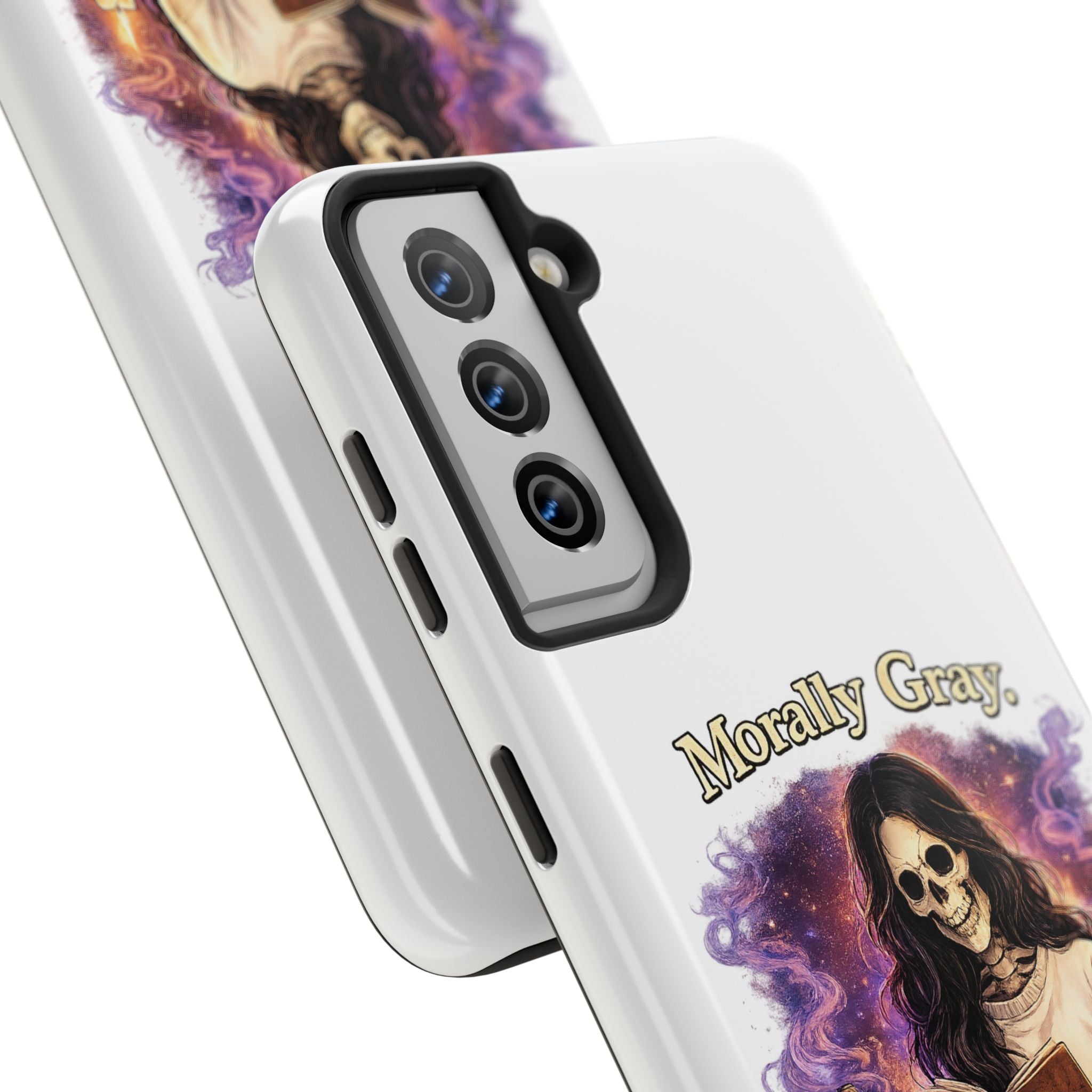 Morally Gray, Emotionally Yours Phone Case — Gothic Skeleton Booklover Protective Case