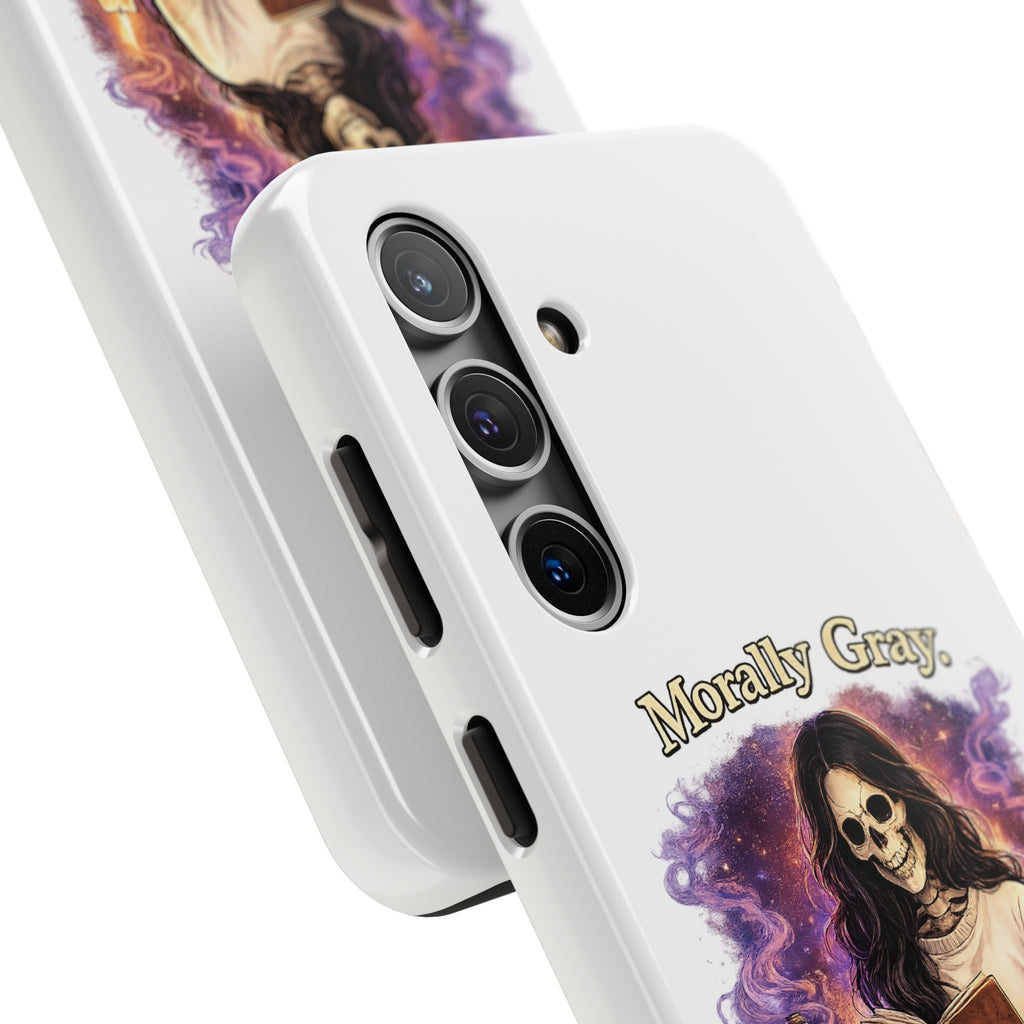 Morally Gray, Emotionally Yours Phone Case — Gothic Skeleton Booklover Protective Case