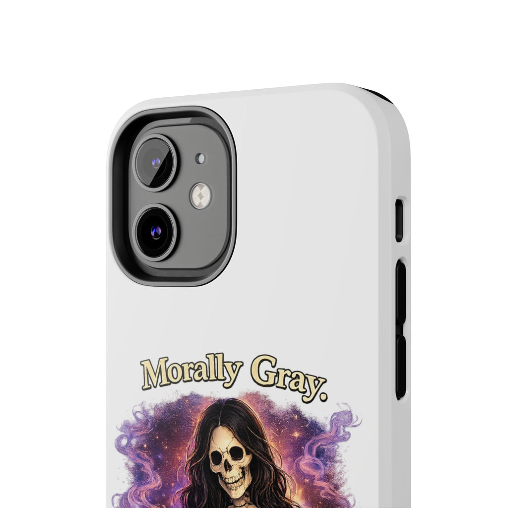 Morally Gray, Emotionally Yours Phone Case — Gothic Skeleton Booklover Protective Case