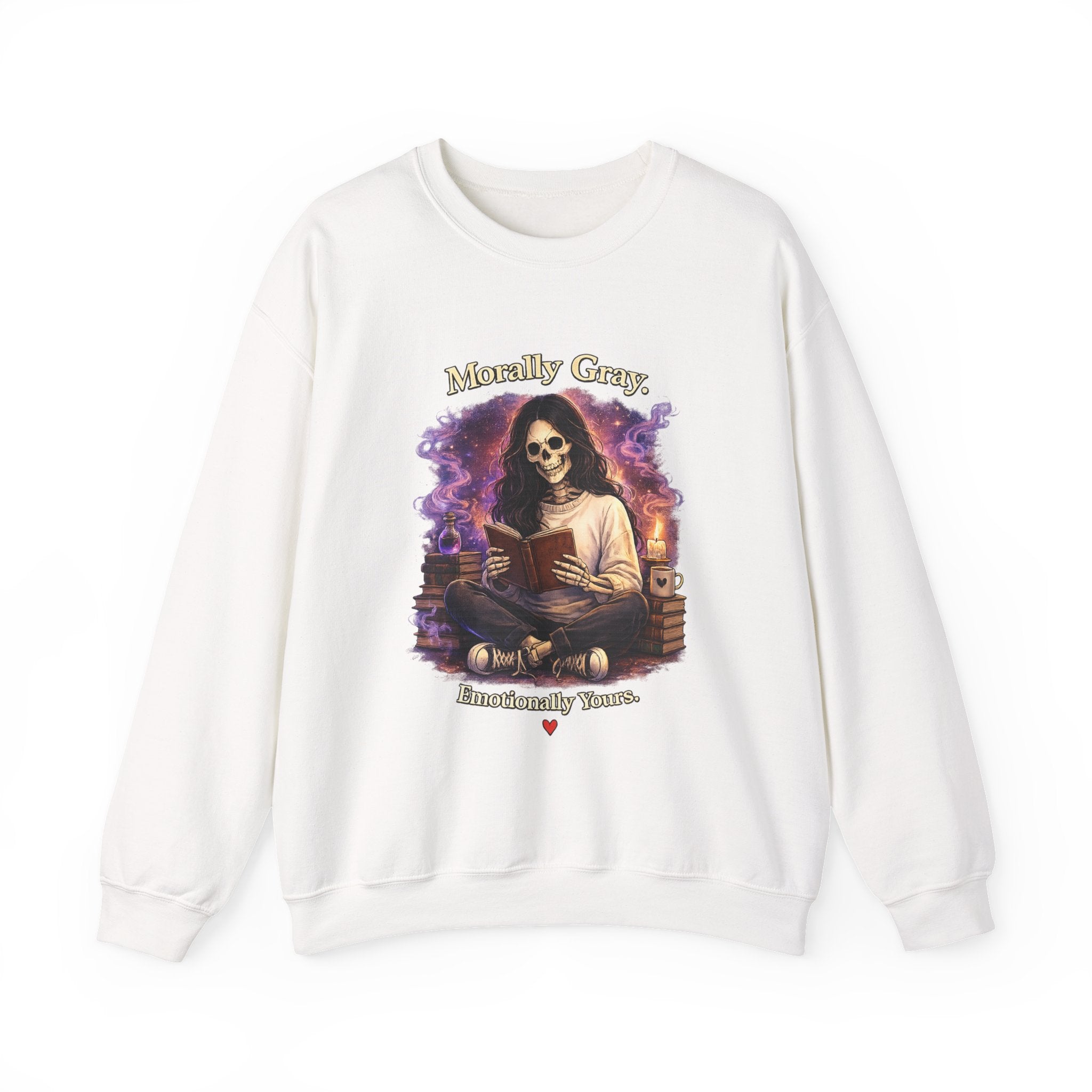 Skull Reader Sweatshirt — 'Morally Grey, Academically Blessed' Gothic Crewneck