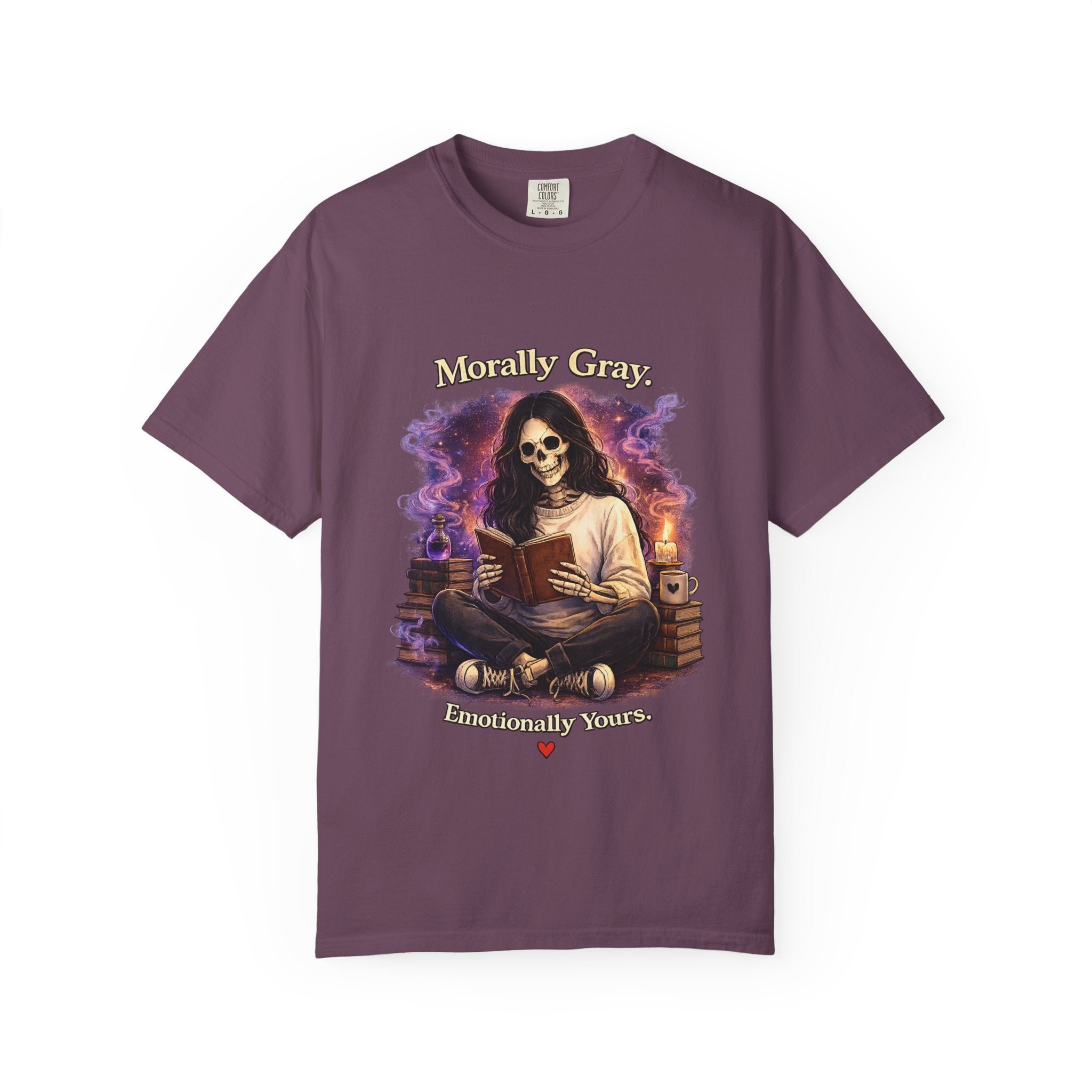 Skull Reader T-Shirt — "Mostly Gray, Emotionally Yours" Gothic Booklover Tee