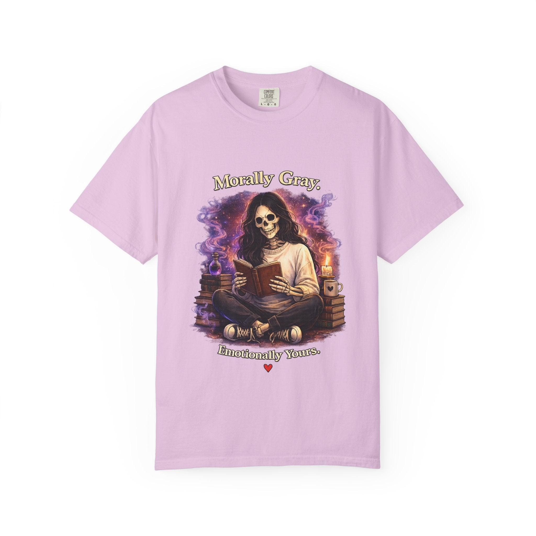 Skull Reader T-Shirt — "Mostly Gray, Emotionally Yours" Gothic Booklover Tee