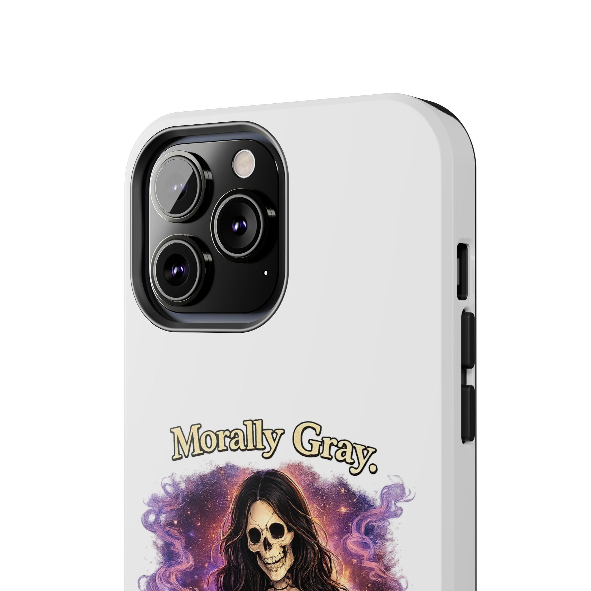 Morally Gray, Emotionally Yours Phone Case — Gothic Skeleton Booklover Protective Case